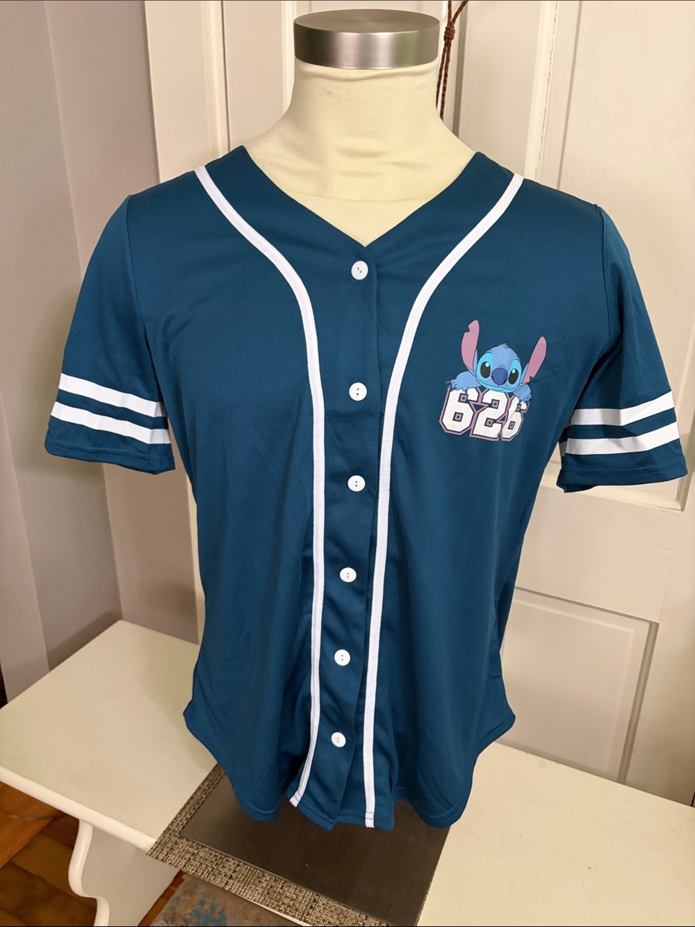 Disney  STITCH ' Teal Button-Front Baseball Top NWOT